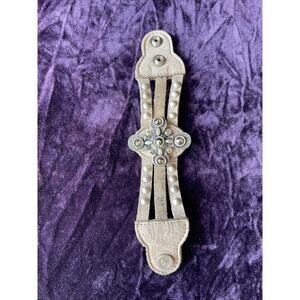 Leather Rock Suede Soft Leather Tan Stud Rhinestone Bracelet Adjustable Snap